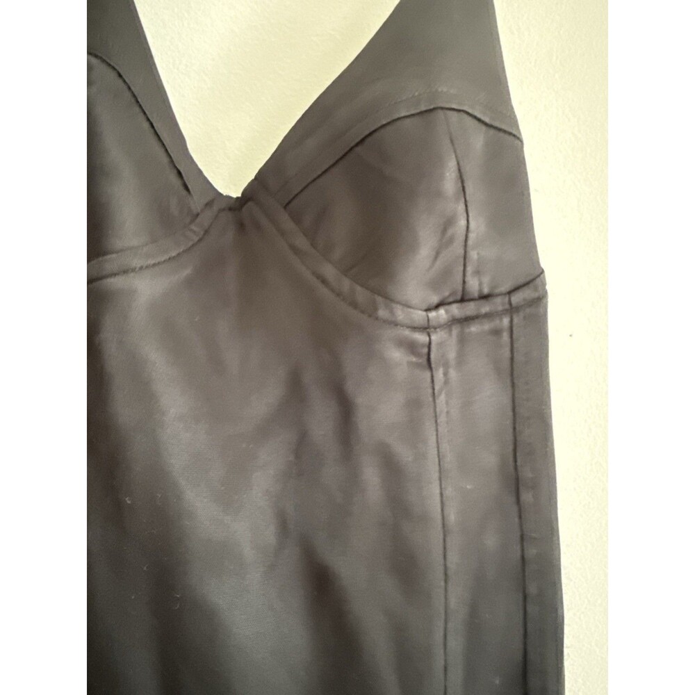 ✿ Zara Black Satin Slip Dress Size S Halter Back V-Neck Minimal Evening